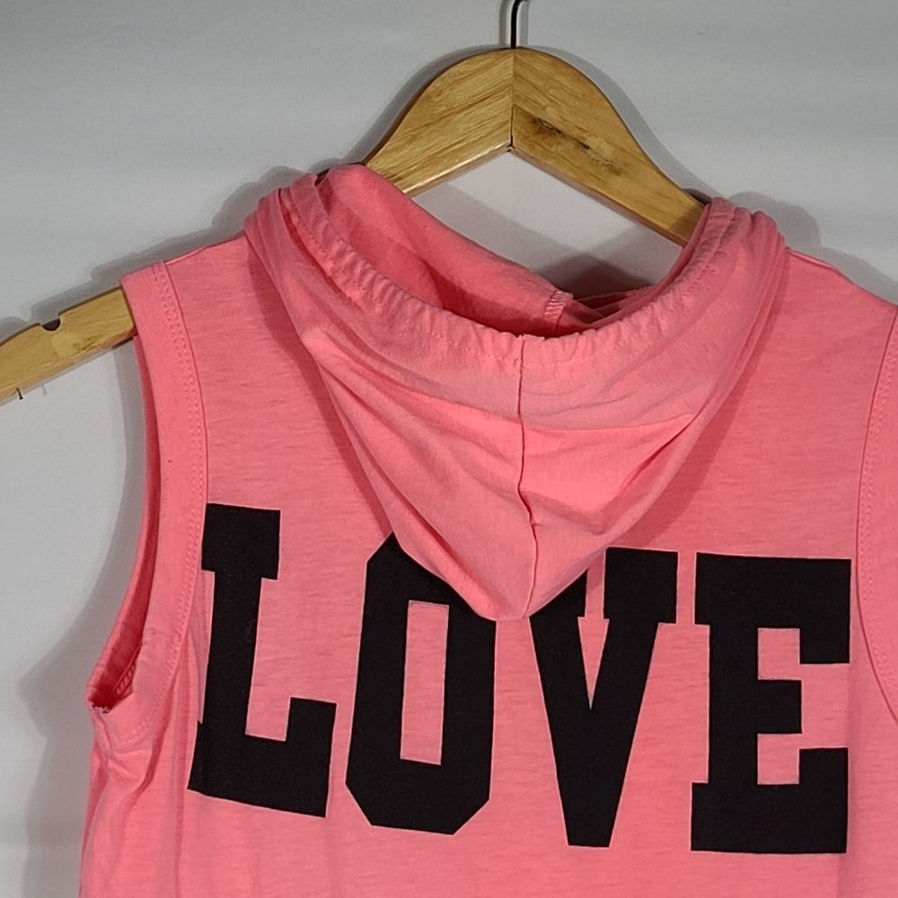 Women's On Fire Pink Love Sleeveless Hoodie Top Size Small - Picture 12 of 12